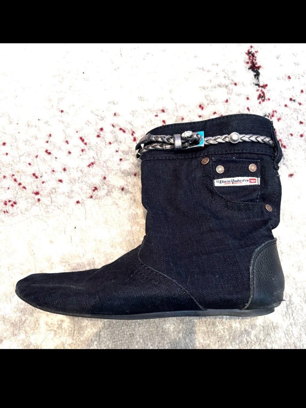 Diesel Denim Ankle Boots with Belt Crystals Strap – Edgy Casual Style size 5.5 - Picture 3 of 16